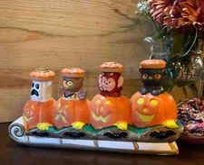 VINTAGE J.S. N.Y. Halloween 4 MINI Candle Holder Ceramic Mantle Desk, ANIMALS