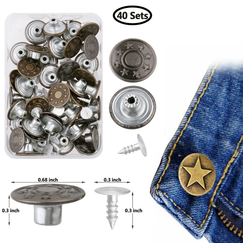 17mm Metal Jeans Buttons Tack Fasteners With Back Pin for Clothing  Repairing & Replacement, Denim, Jacket, DIY Project Free Shipping UK 