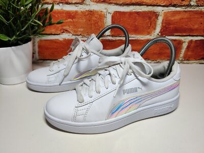 MÄDCHEN PUMA SMASH V2 HOLO UK 3 EU 35,5 WEISS IRIDESCENT SCHNÜRSCHUHE SNEAKER