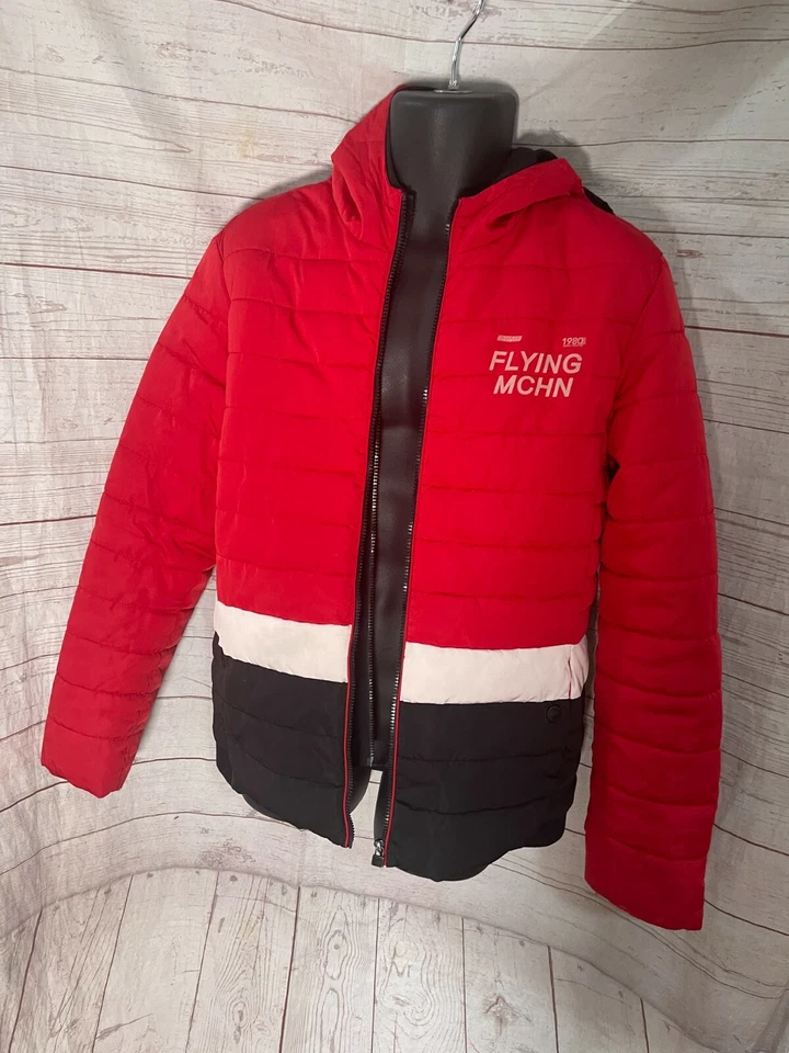 Flying Machine Мужская куртка с капюшоном молнии спереди красный / белый / черный размер L - Изображение 2 из 4