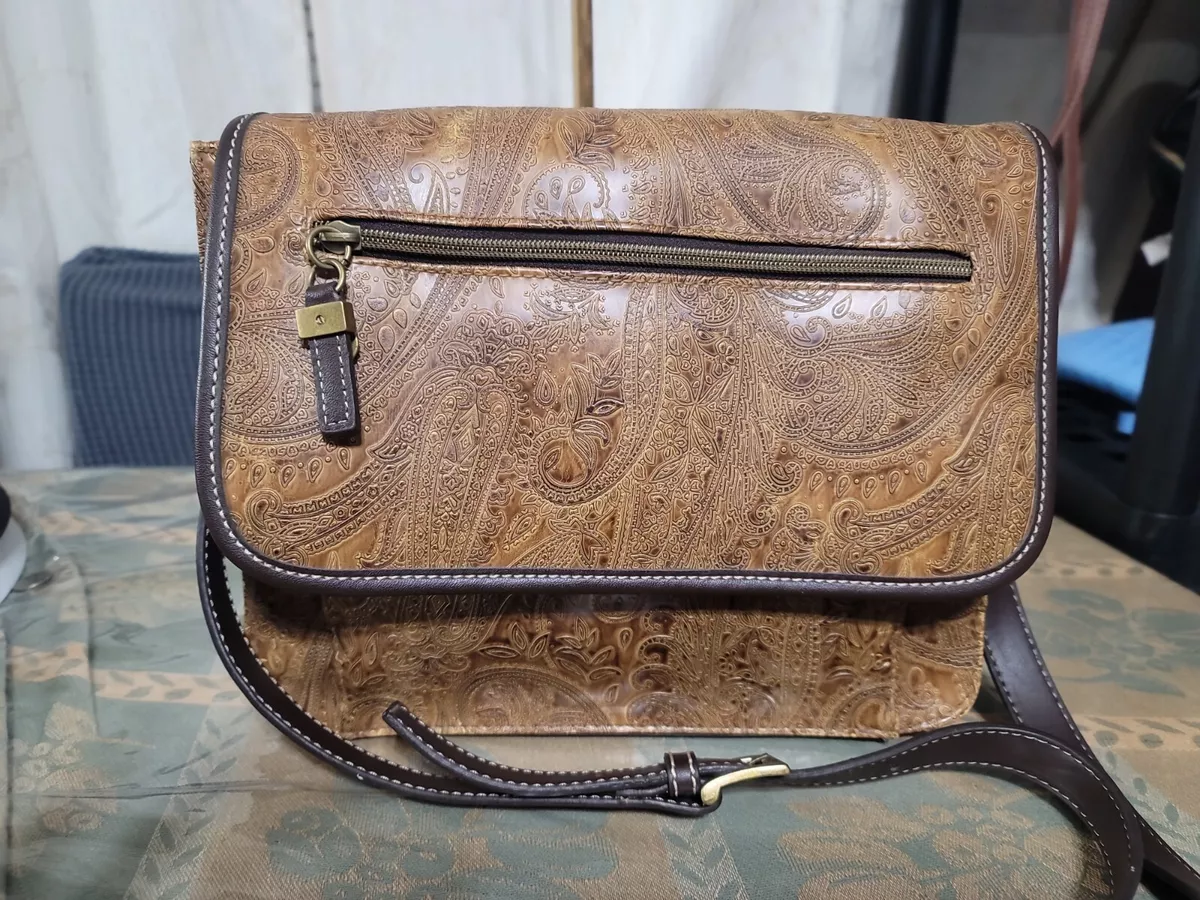 Relic brand Brown Paisley Embossed Faux Leather Crossbody Bag see
