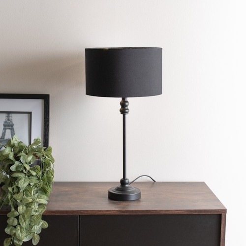 Black Candlestick Table Lamp Light Fabric Lampshade Metallic Inner LED Bulb - Picture 10 of 27