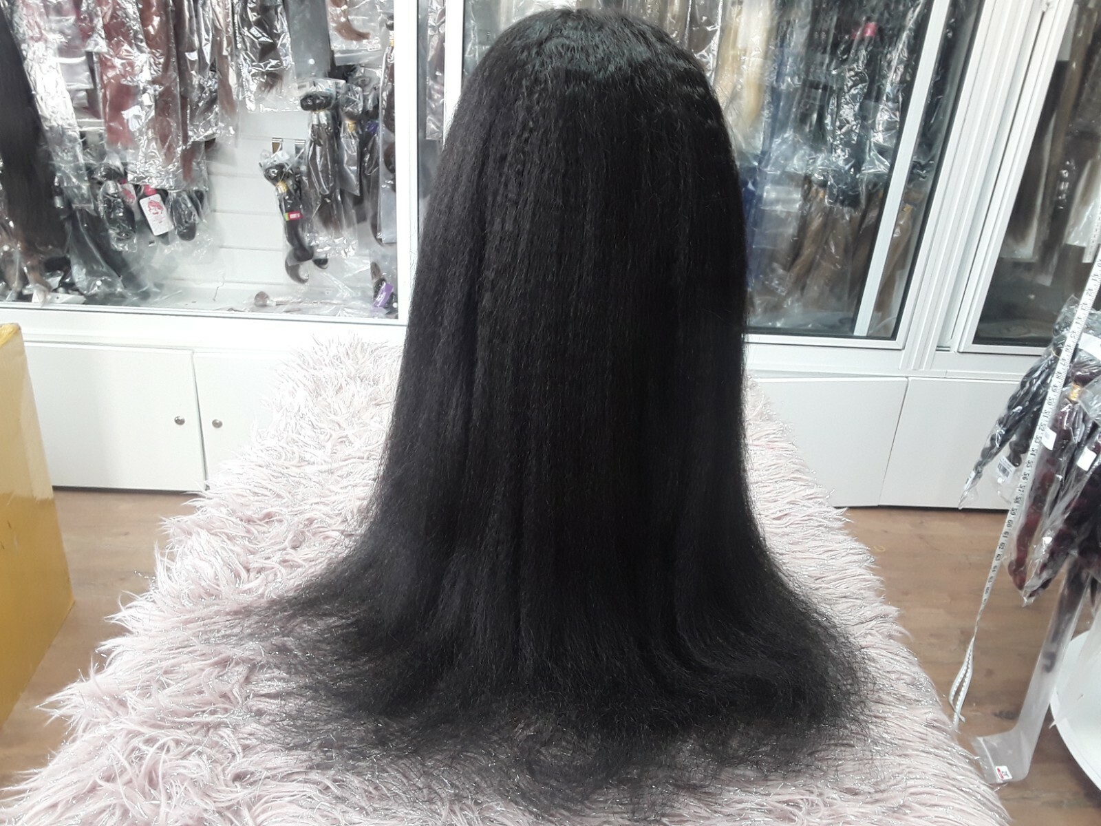 22"" BRAZILIAN SILK BASE TOP GLUELESS FULL LACE WIG 180% DENSITY KINKY STRAIGHT