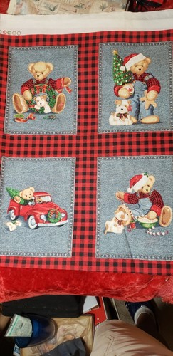 Daisy Kingdom Blue Jean Teddy Christmas Squares - Picture 2 of 3