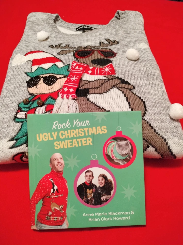 Suéter Navidad Reno Elfo XL Gris y Blanco Bolas de Nieve Feo Oficina Fiesta Santa Foto 2 de 4