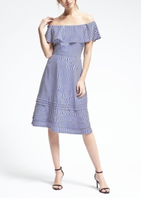 banana republic blue striped dress Banana Republic Off Shoulder Stripe Dress, Royal Blue SIZE 16T 16 T #585432  v11