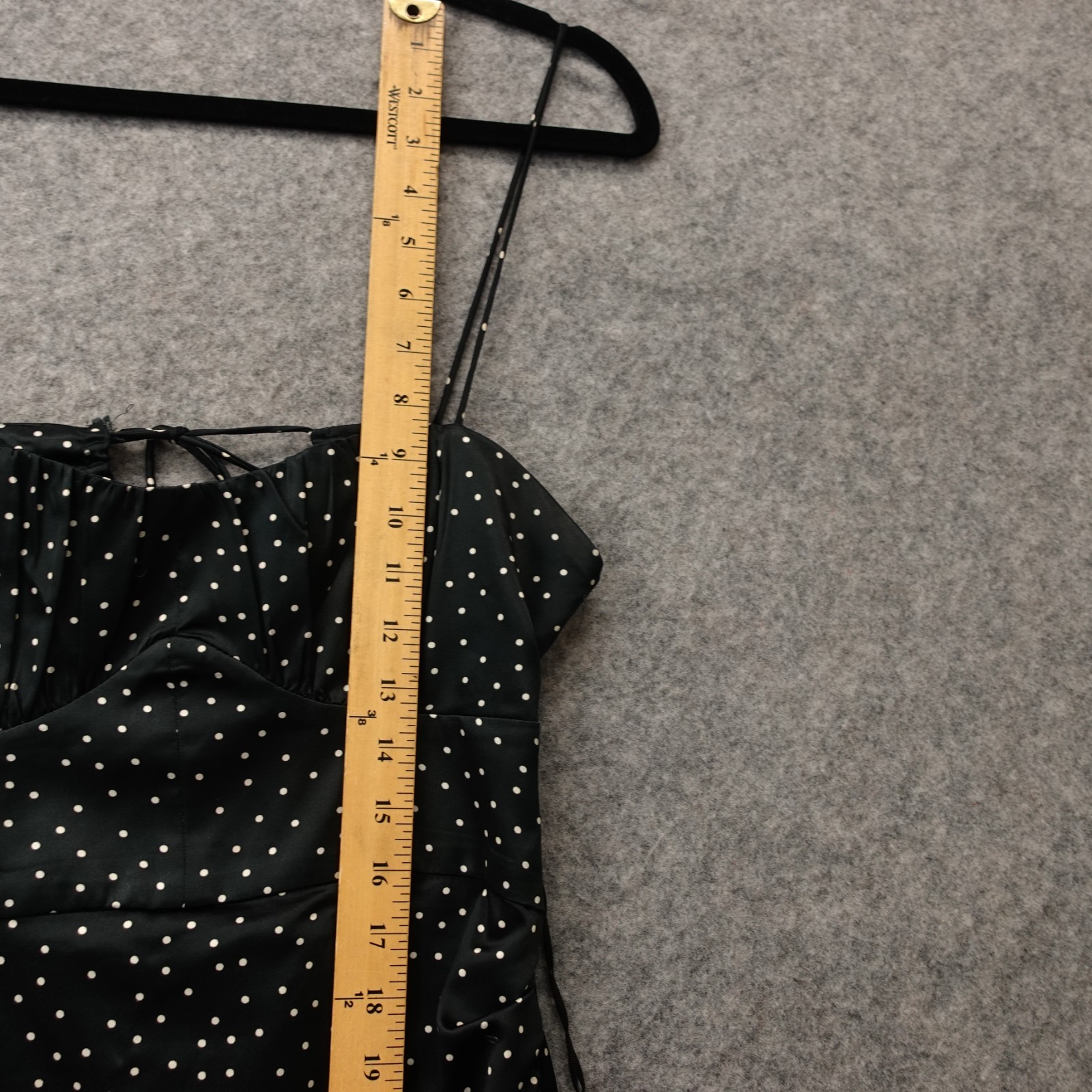 Womens Polka Dot Dress XS Black Corset Satin Cut Out Back SLIM Stretch Midi ZARA thumbnail 6