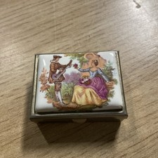 Vintage Limoges Fragonard Metal & Porcelain Lovers Scene Pill Box - Free Uk Post