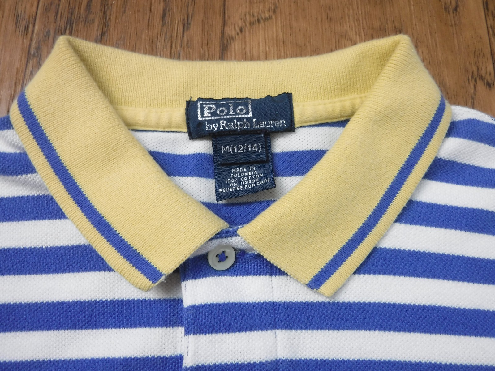 Polo Ralph Lauren Red Pony on blu bianco a righe giallo camicia con colletto ~Gioventù M~