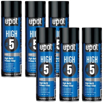 U-POL 791V #5 Grey High Build Primer Filler Sray Can Paint 1K - 6 Pack