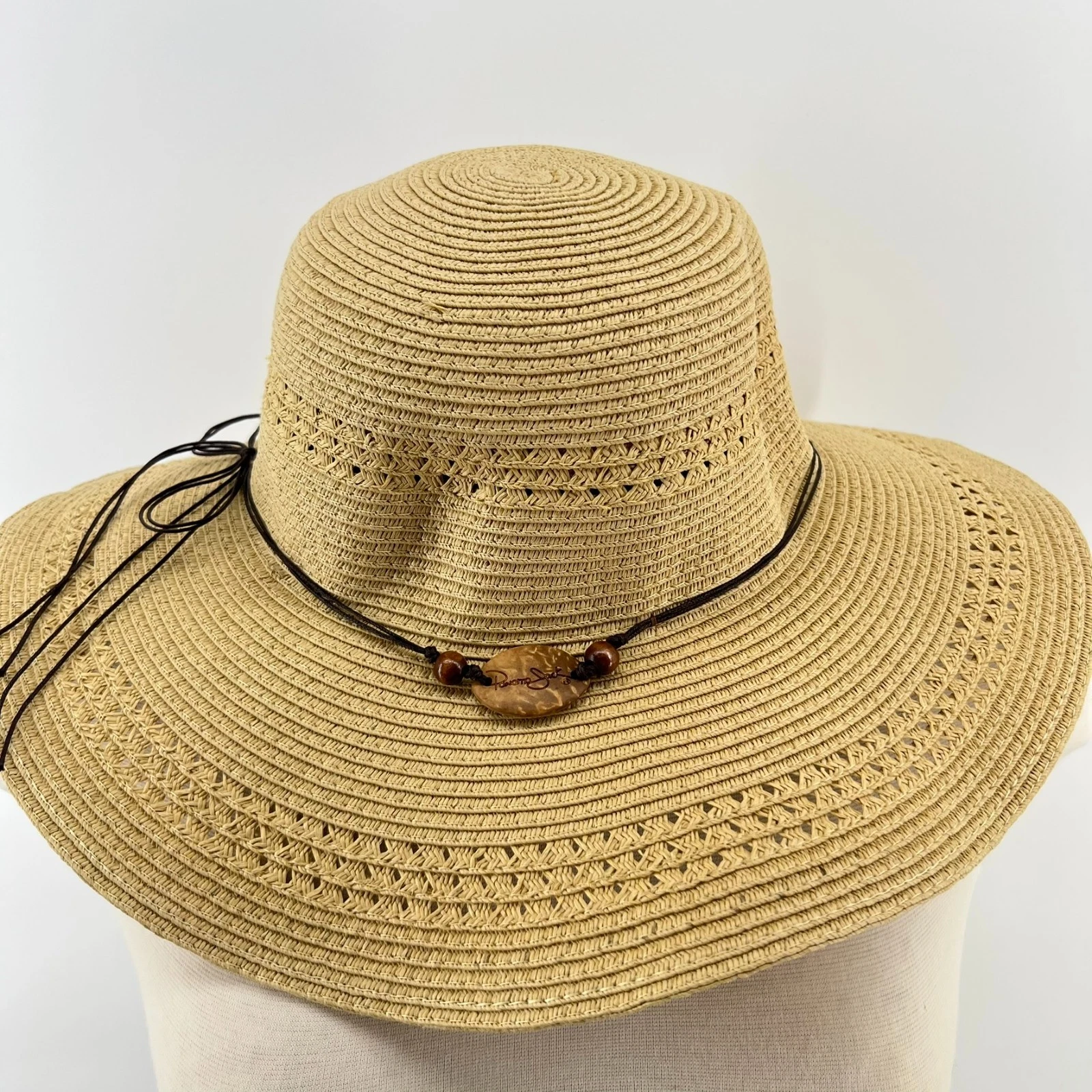 Panama Jack Wide Brim Floppy Sun Hat Natural Straw Boho Beach Resort Womens OS