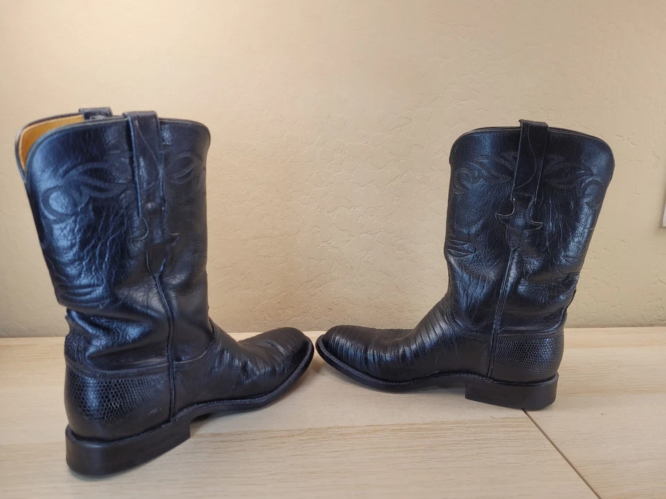 Lucchese EE. UU. De Colección Años 90 L9182 Botas Roper Cuero Negro Vaquero Para Hombres Talla 6.5 B Foto 4 de 4