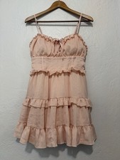 Wild Fable Light Pink Ruffle Tiered Mini Dress Coquette Cottagecore Sz Medium