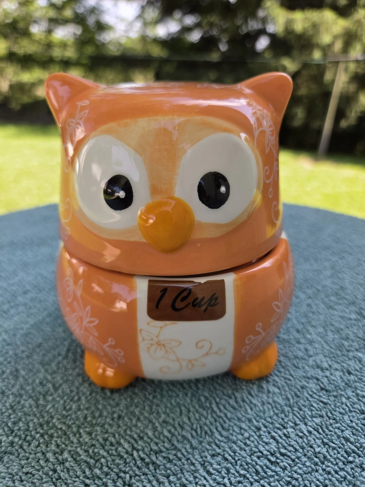 Orange Ceramic Owl Nesting Measuring Cup Set--Temptations--5 Piece Set-4.5" Tall