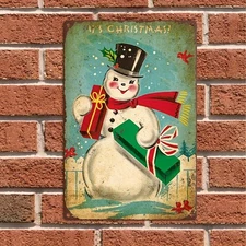 Aluminum Vintage Snowman Christmas Metal Sign Rustic Wall-Mounted Holiday Decor