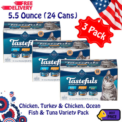 Blue Buffalo Tastefuls Flaked Wet Cat Food 5.5 oz 72 Cans Tuna Chicken Fish Vari