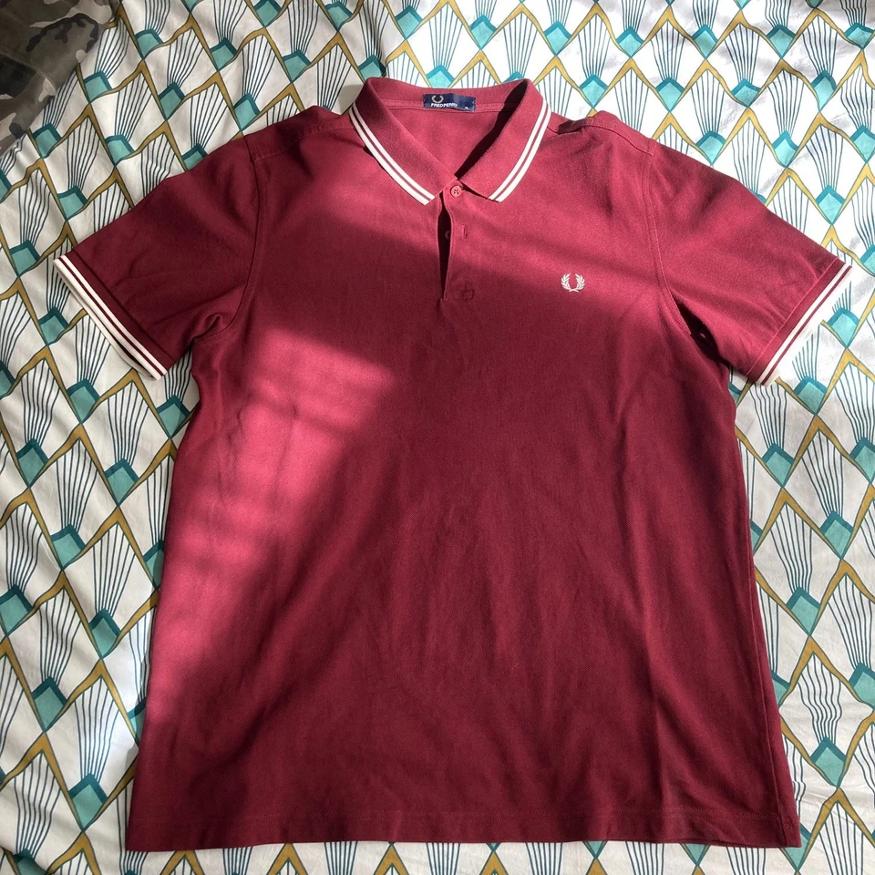Polo FRED PERRY M3600 - Bordeaux et blanc, size XL - Photo 1/4
