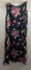 Vintage Y2K Lauren Ralph Lauren Navy Blue Floral Maxi Skirt 100 Silk Women 6P
