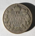 1929 Canadian 80% Silver 10 Cents King George V Circulated Canada Dime