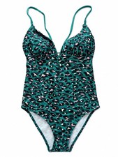 Kona Sol Leopard Print One Piece Swimsuit Teal Black Pink Size Large