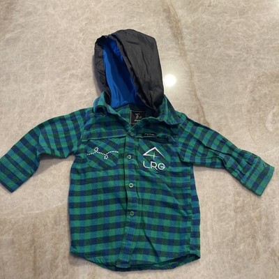 LRG Lifted Research Group Green Plaid Long Sleeve Hoodie Shirt Boys 2T Toddler