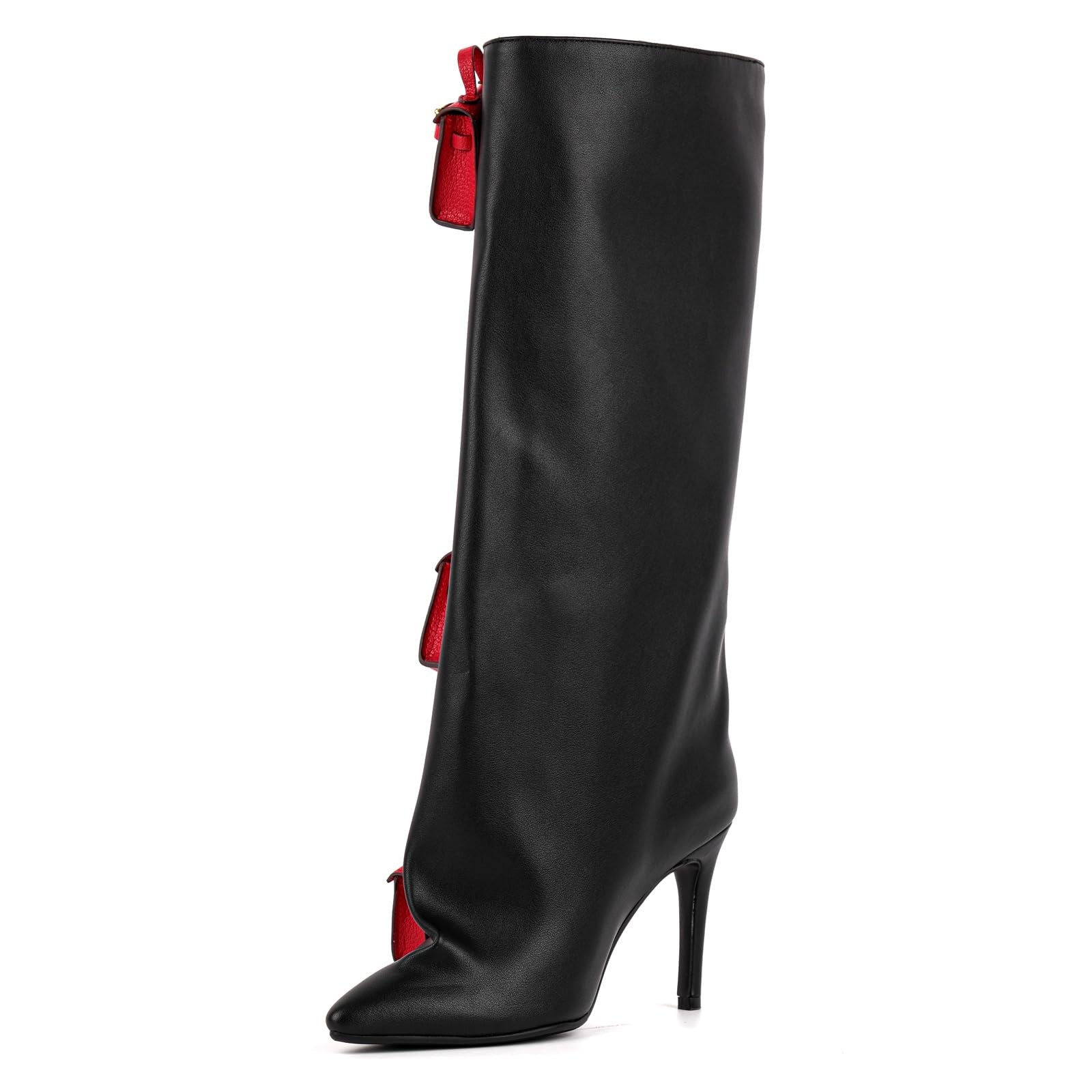 onlymaker Women's Knee-High Fashion Boots Pointed-Toe Stiletto Heel Red Mini... image 3