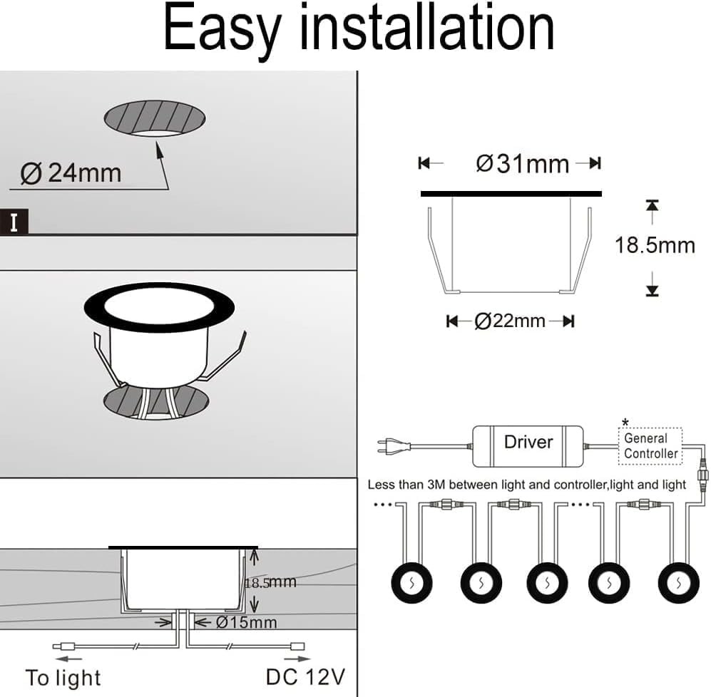 20 Pack 1.22" Low Voltage WiFi RGBW+IC LED Deck Lights Kit Waterproof Yard Stair