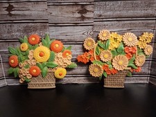 VTG Syroco Floral Basket Wall Decor Set Of 2- 1975 Retro Mid Century Cottagecore