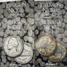 Set of 4 He Harris Buffalo Jefferson Nickel Coin Folders # 1-4 1913-2025