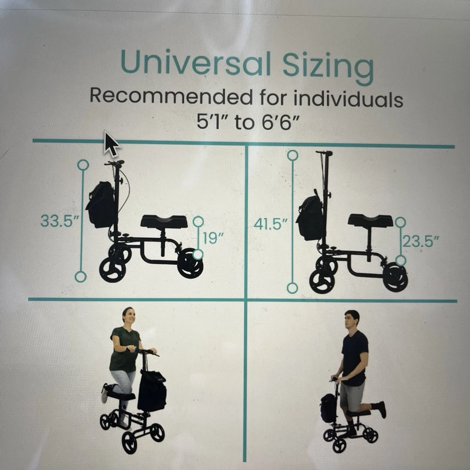 Vive Health Knee Walker-SKU MOB1007SLV-Black Foldable and Adjustable-NIB - Image 2 of 4