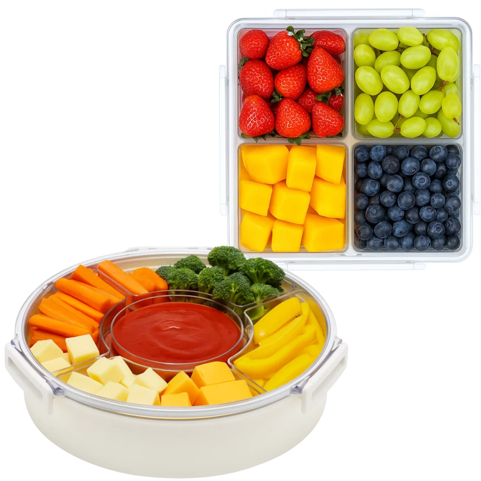Open Box, 2pc Lustroware Airtight Removable Divided Platter Serving Tray