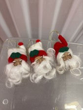Vintage Santa Head Ornament Christmas Hard Rubber Face White Felt Hat set of 3
