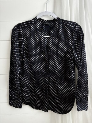 The Limited Top Womens XS Blue Polka Dot Satin Long Sleeve Pullover Blouse 0442