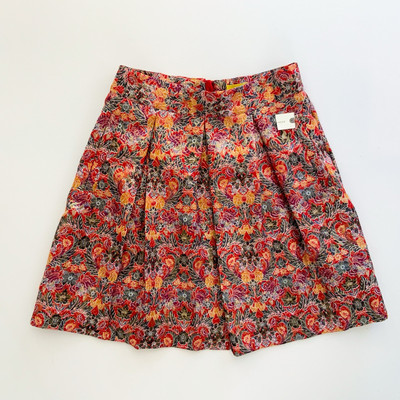 Anthropologie Maeve Women's Rosia Pleated Floral Red Metallic