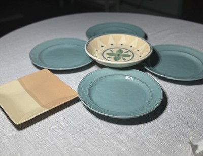 Certified International Toscana Turquoise Plates Set of 4 + Caleca Italy Bowl 