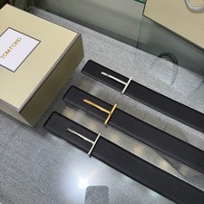 Tom Ford Belt Reversible T-Buckle Black/Brown Calfskin Leather Belt