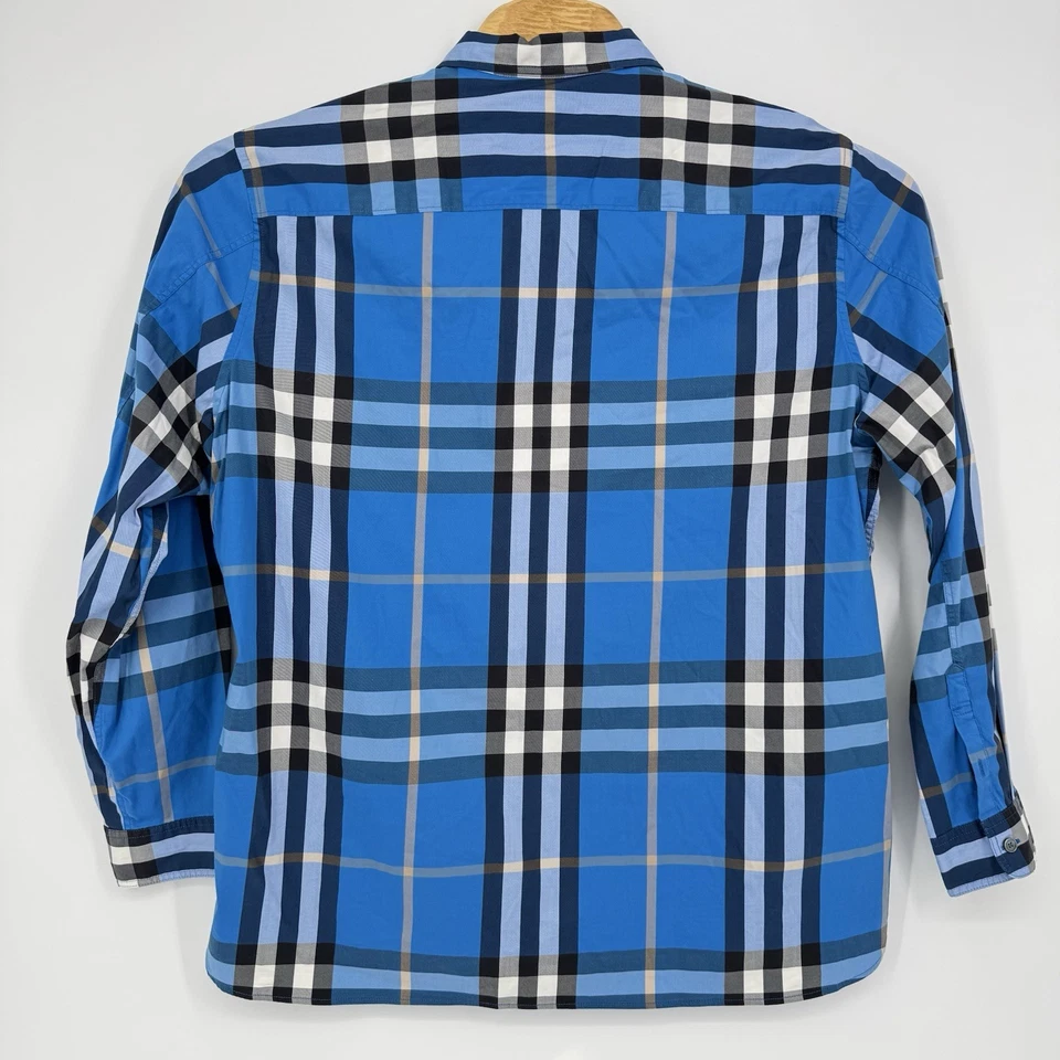 Burberry Brit Men's Size XXL Blue Plaid Cotton Blend Button Down Shirt Stretch - Image 3 of 4