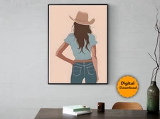 Digital Image Picture Wall art cowgirl for living room and bead room