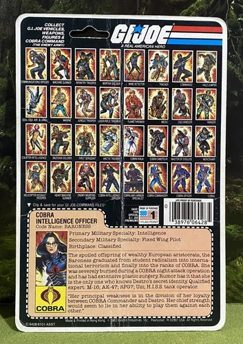 Vintage 1984 G.I. Joe BARONESS v1 Full UNCUT Peach File Card Back GI Cobra ARAH