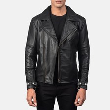 Mens Black Real Lambskin Leather Biker Jacket Quilted Cafe Racer Motorcycle Coat