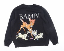 Disney at George Bambi Black Sweatshirt Women L Cotton Blend Pullover
