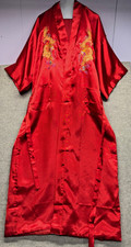 Vintage Red 100 Silk Kimono Robe Golden Dragon Embroidery With Belt X Large