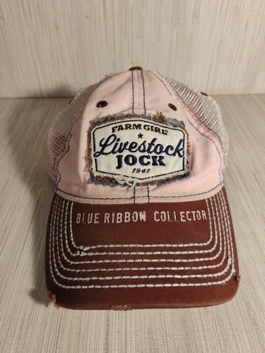 Livestock Jock Mütze Kappe Riemen hinten Damen verstellbar rosa Netzrücken abgenutzt - Bild 1 von 4