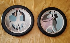 Pair of Wood Framed Art Deco Style in Motion Collector Plates by Marci McDonald