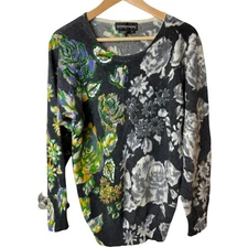Vtg Spree Lambswool Angora Blend Gray Floral Sweater Women's Size S