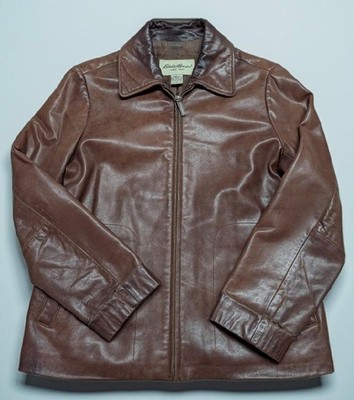 vintage EDDIE BAUER brown LAMBSKIN leather jacket S patina 38
