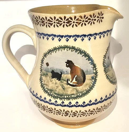 Vtg Nicholas Mosse Landscape Cat Kitten 7" Pitcher Rare Ireland Irish Pottery