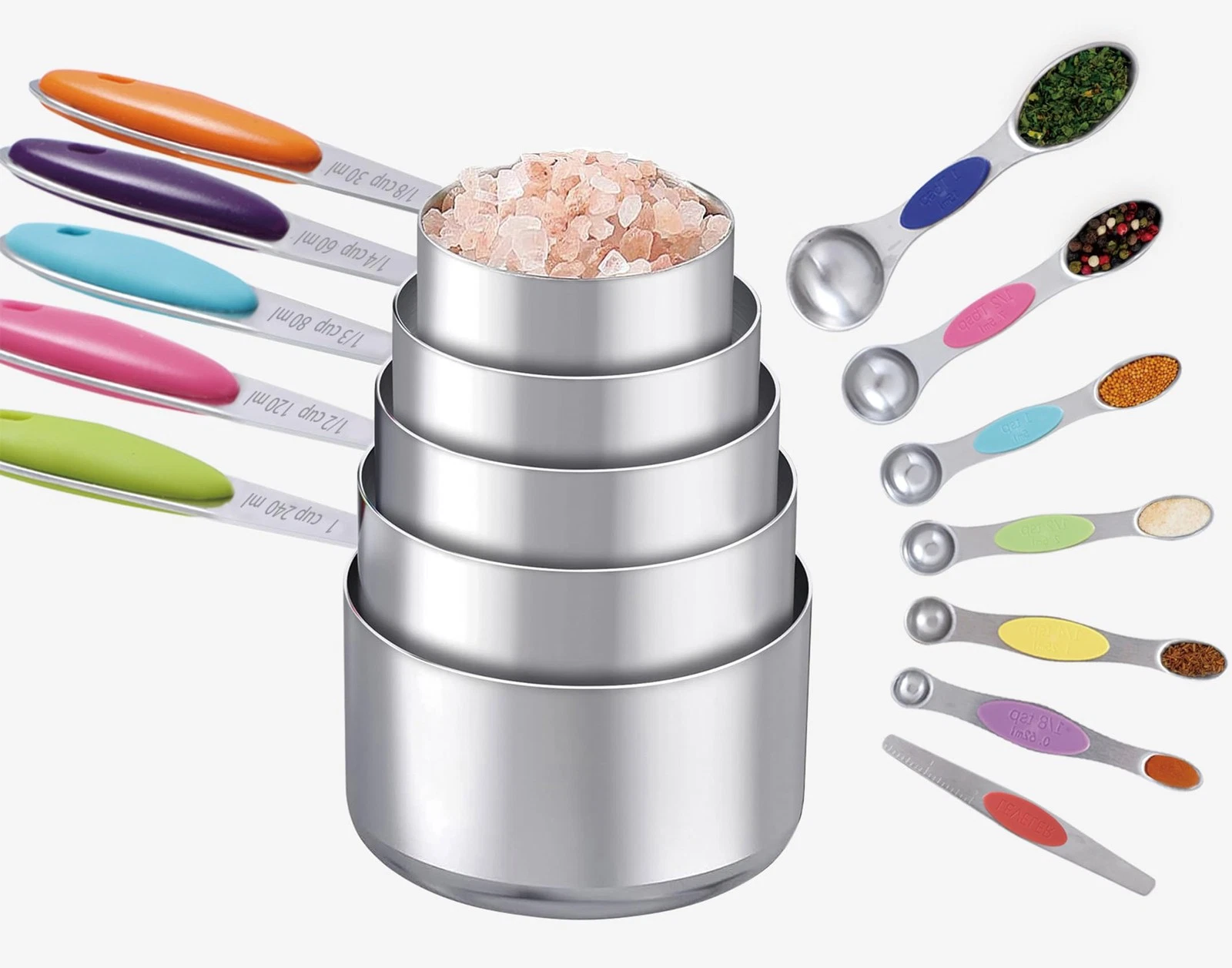 12 PCS Measuring Cups and Spoons Set Stainless Steel, 5 Measuring Cups with C...