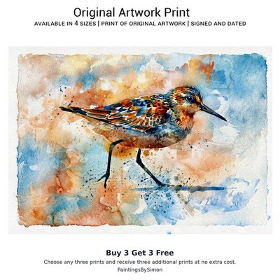 Sandpiper 5x7 Druck auf mattem Papier | Aquarell Küstenvogel Strand Küste Kunst