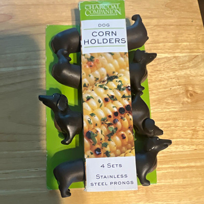Charcoal Companion Dog Corn Holders 4 Sets Stainless Steel Prongs, Black